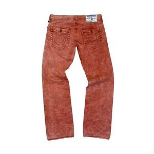 True Religion Jeans Mens 34x33 Regular Fit Straight Light Wash Red Dye